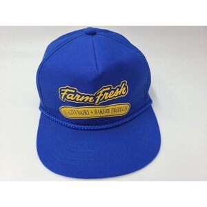 Vintage Farm Fresh Quality Dairy & Bakery Products Rope Snapback Hat Cap Blue